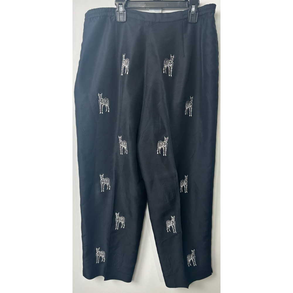 Silkland Pants Womens 10 Black White 100% Silk Zebra Print Crop Capri Artsy A21